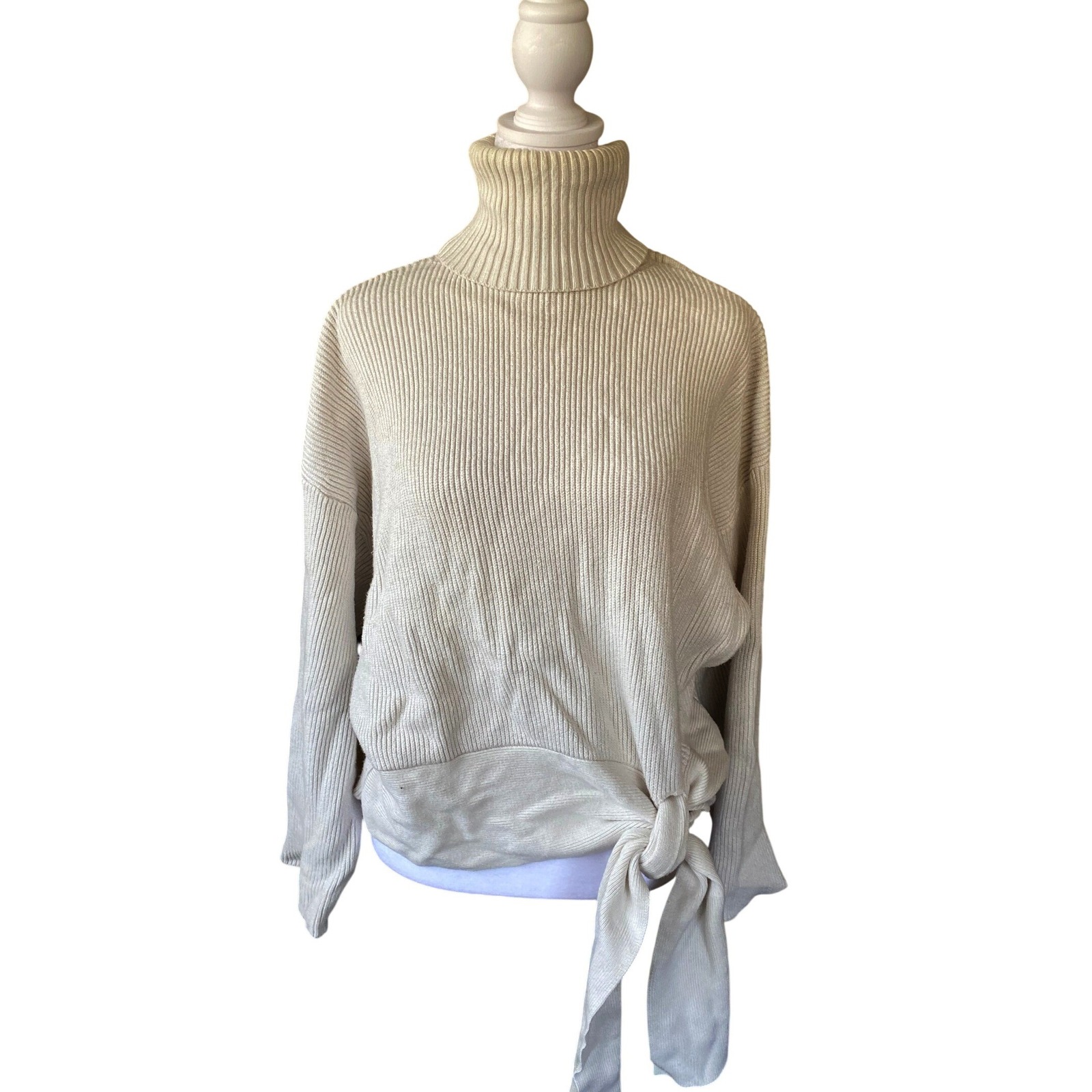 Zara Chunky Knit Cream Turtleneck Crop Sweater Small 90s Retro Heritage Preppy